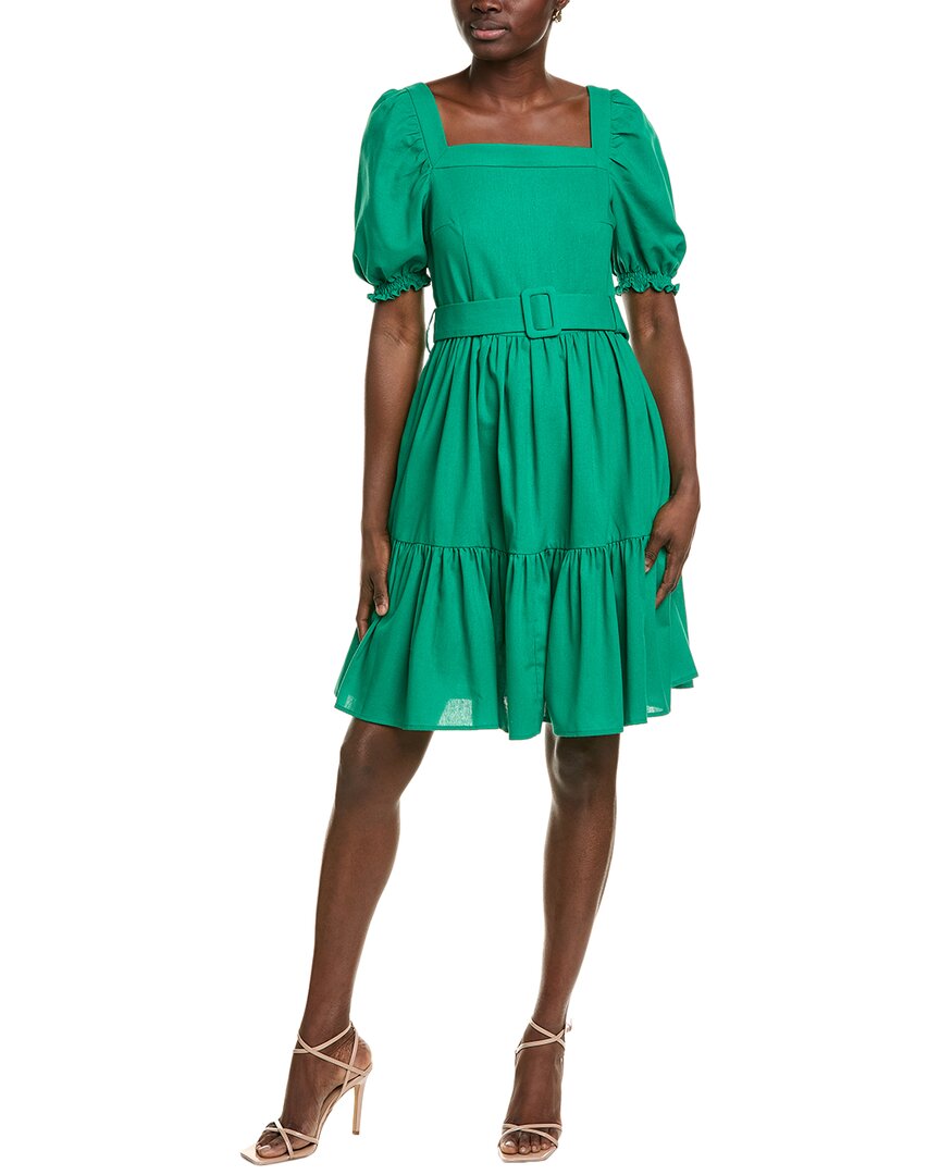 Bgl Linen-blend Mini Dress In Green