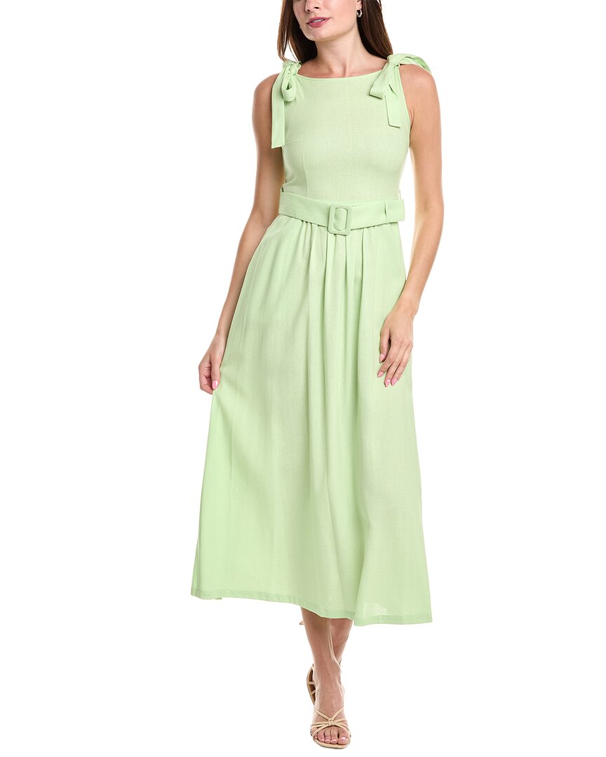 Bgl Linen-blend Midi Dress In Green