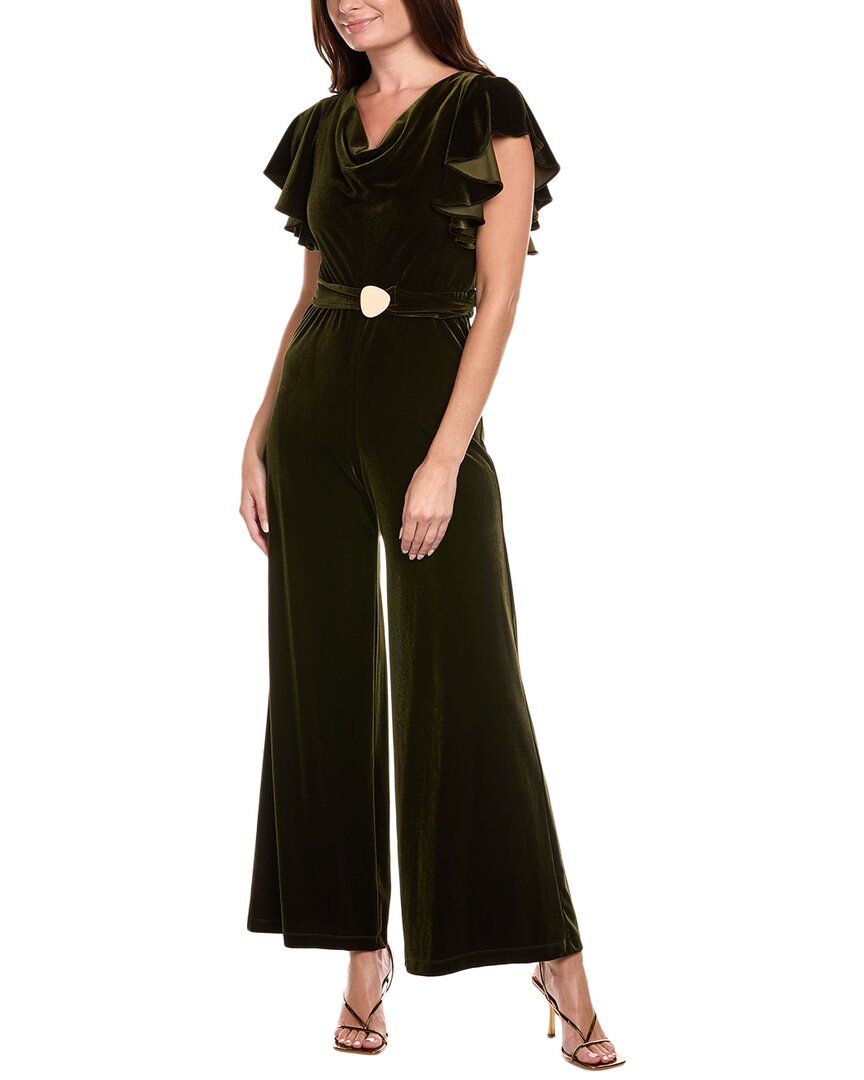 Maison Tara Velvet Jumpsuit In Green