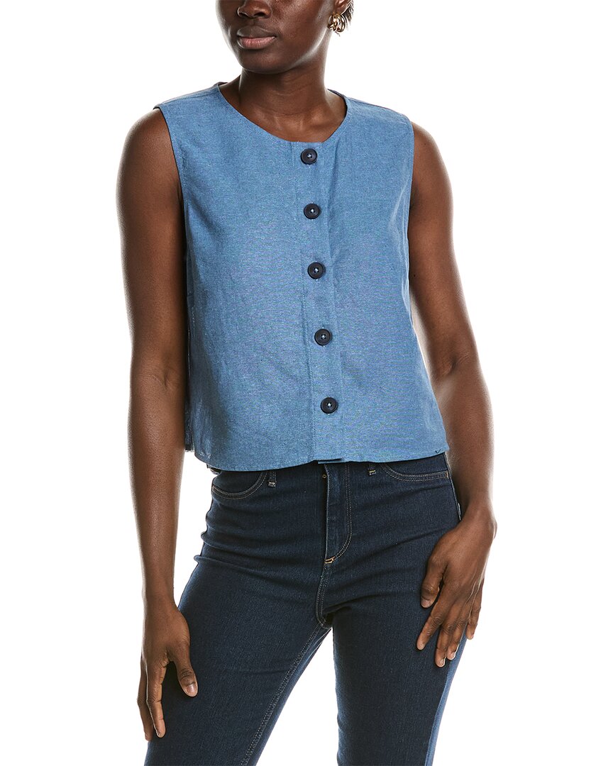 Jones New York Front Button Sleeveless Linen Blend Top