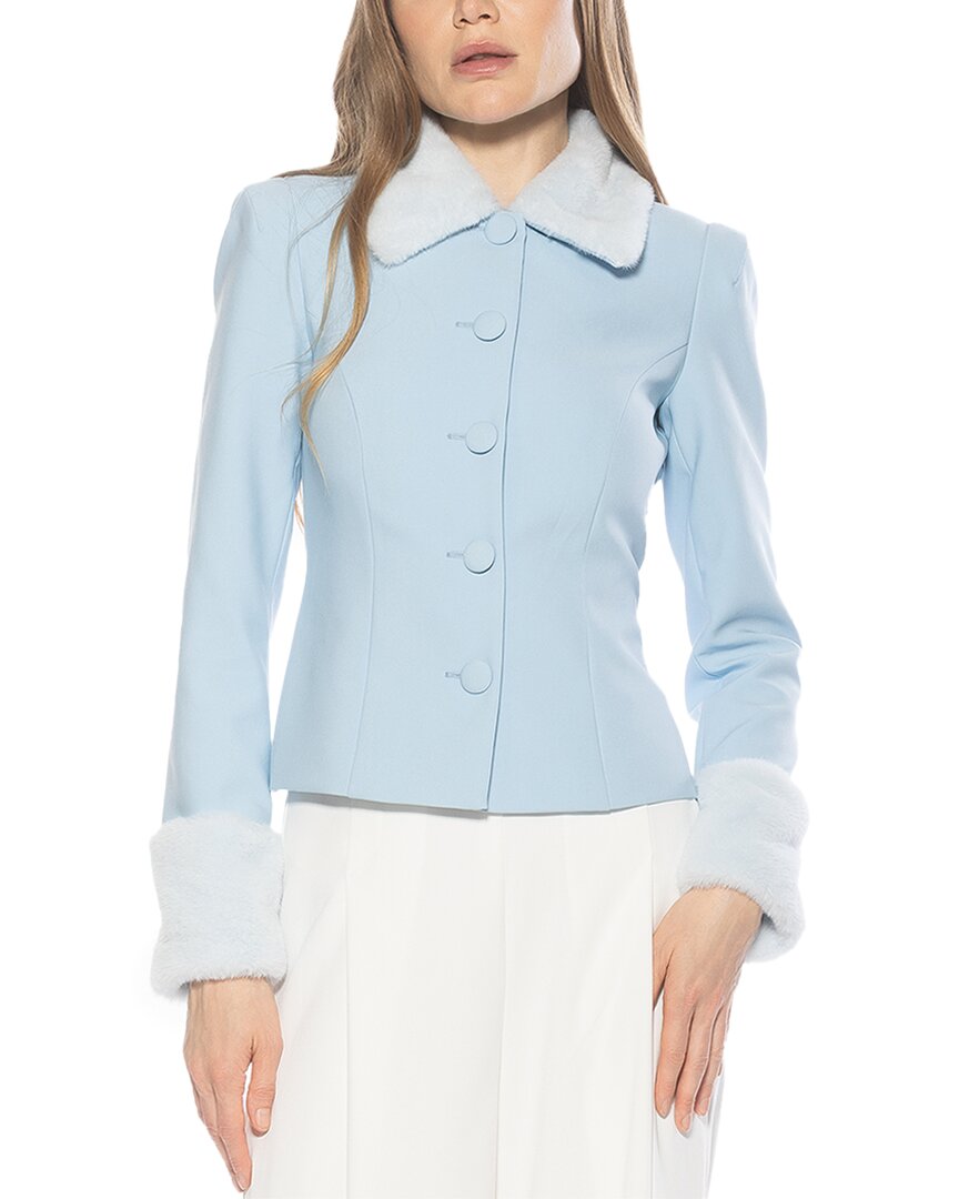 Alexia Admor Fran Faux Fur Trim Twill Jacket In Blue
