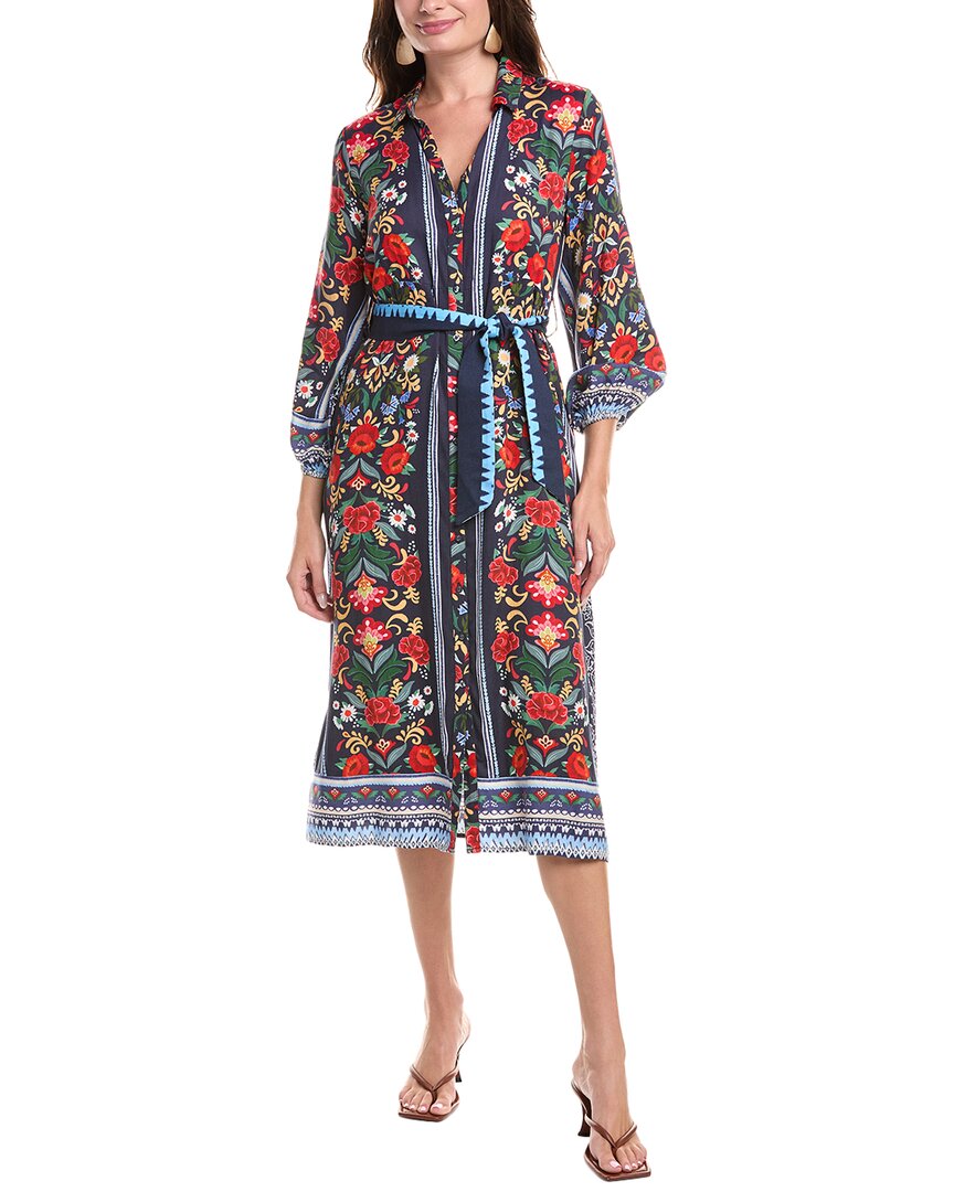 Garrie B Tie Waist Shirtdress In Multi