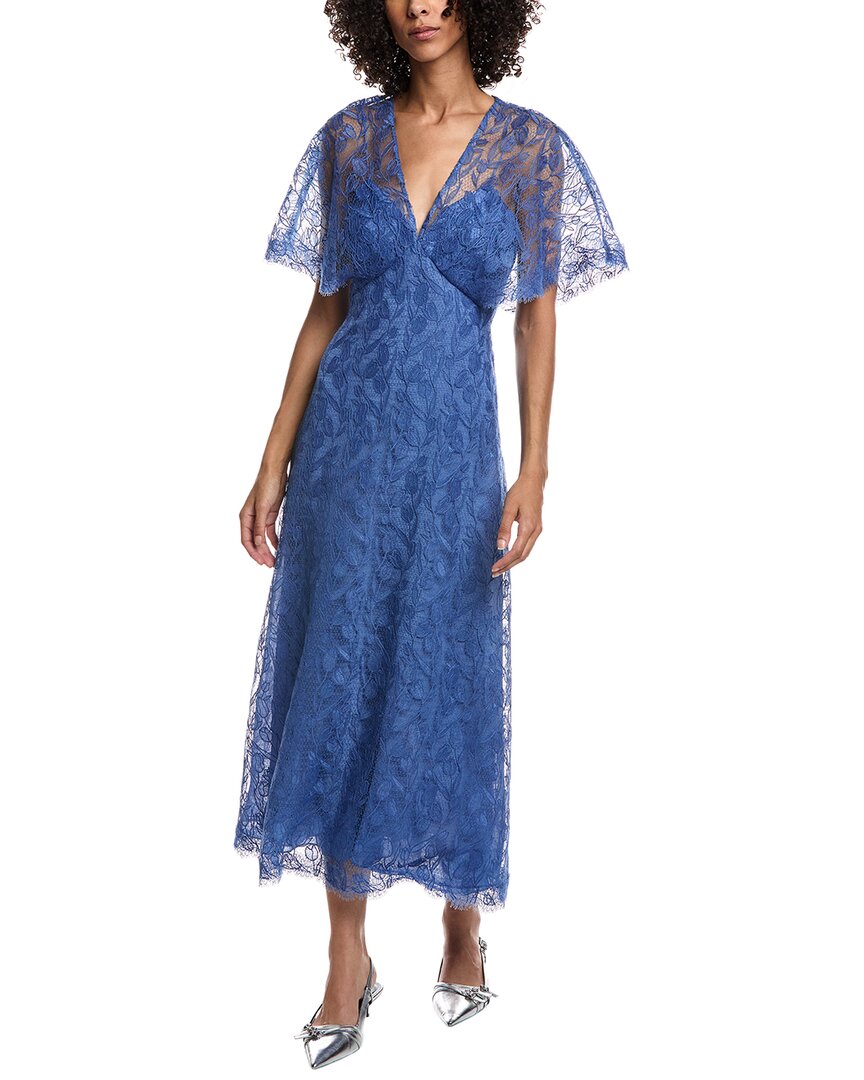 Lela Rose Tulip Lace Midi Dress In Blue