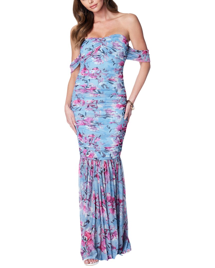 Bebe Off-shoulder Mesh Gown In Multi