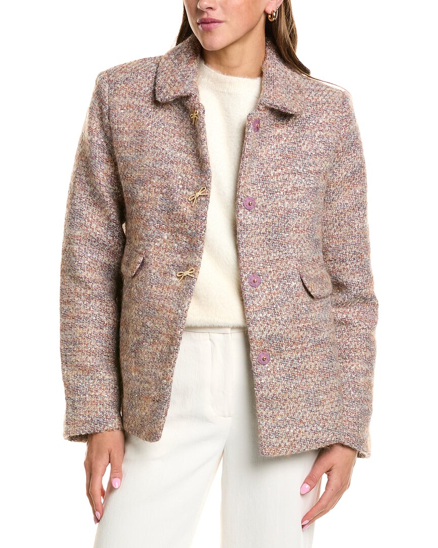 Cece Short Swing Bow Buttons Wool-blend Jacket In Multi