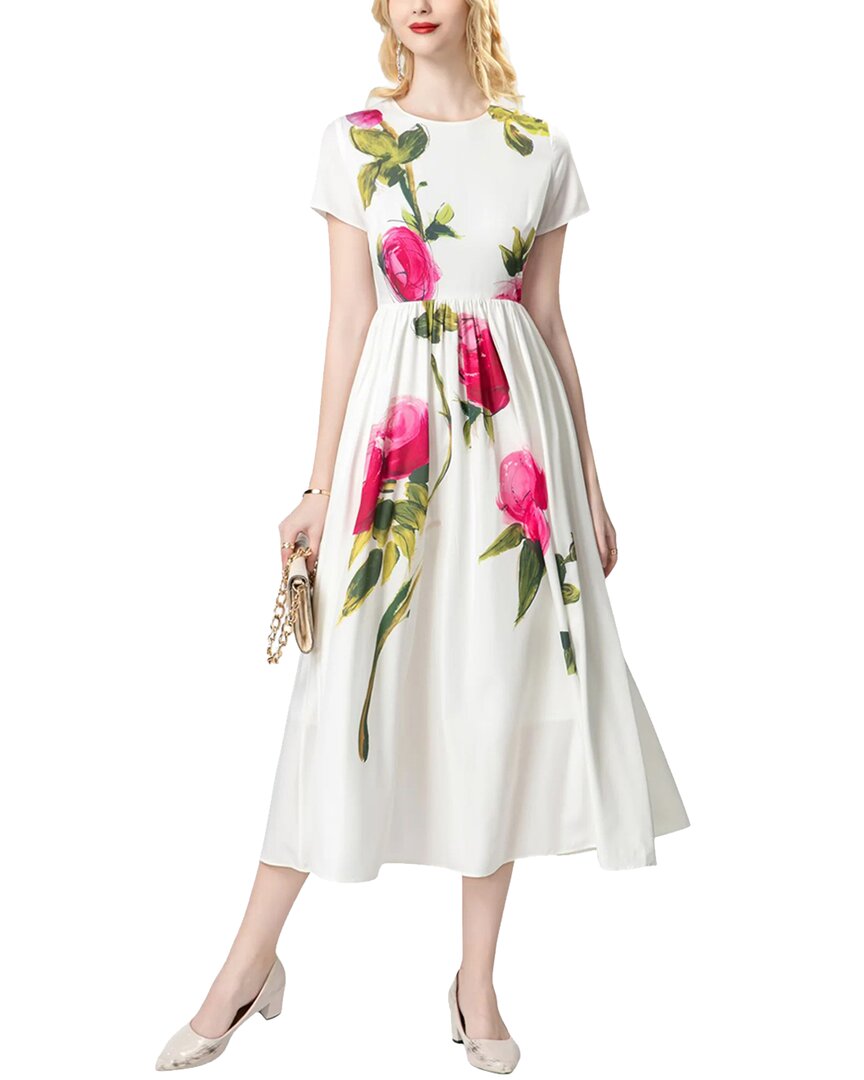 Burryco Midi Dress In White & Multicolor Print