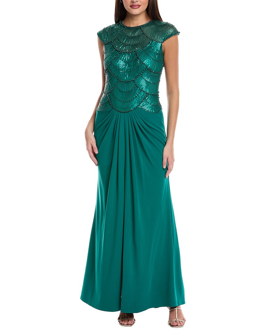 Tadashi Shoji Beaded Bodice Gown In Green