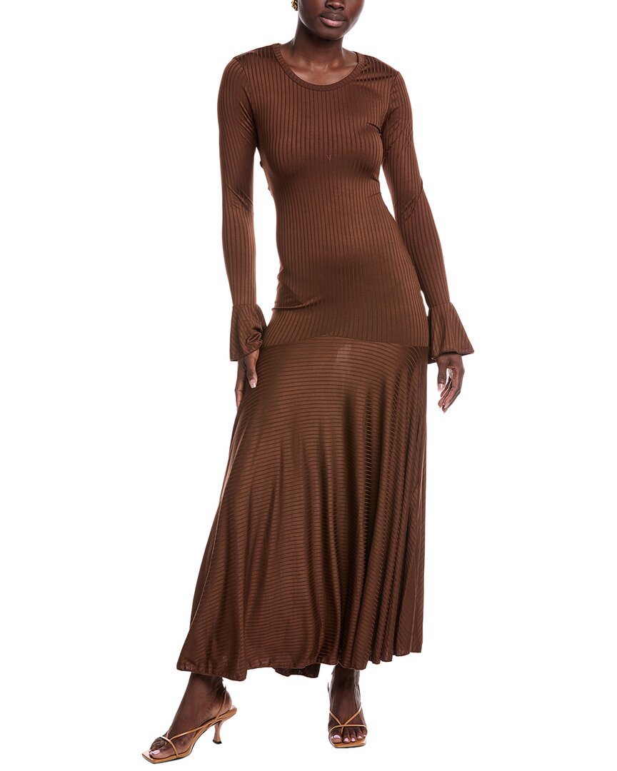 Jl Luxe Drop-waist Ribbed Maxi Dress In Brown