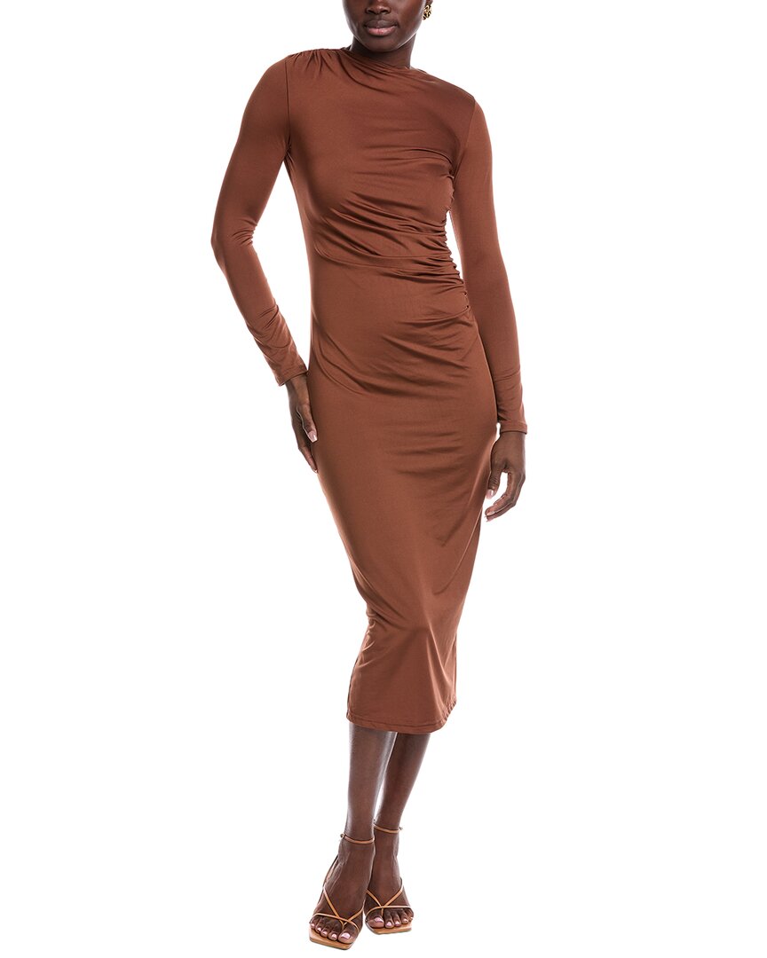 Jl Luxe Ruched Midi Dress In Brown