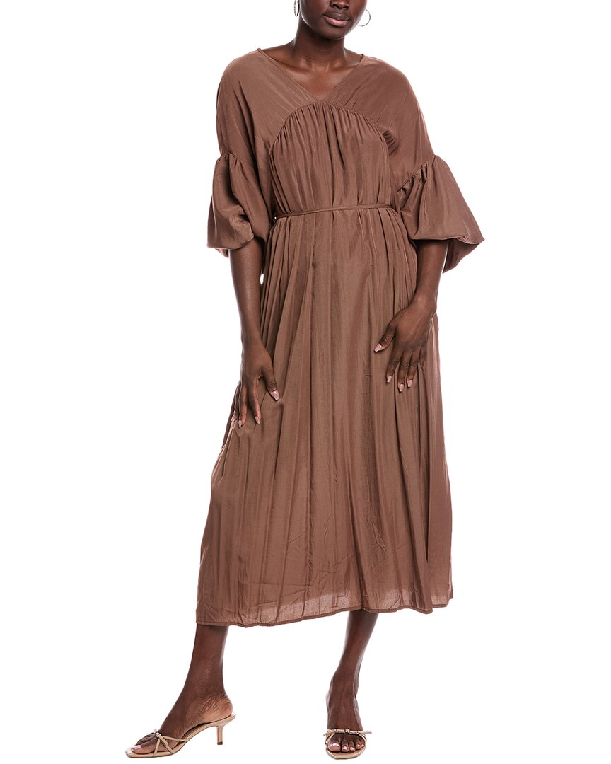 Jl Luxe Gathered Bubble Sleeve Maxi Dress In Brown