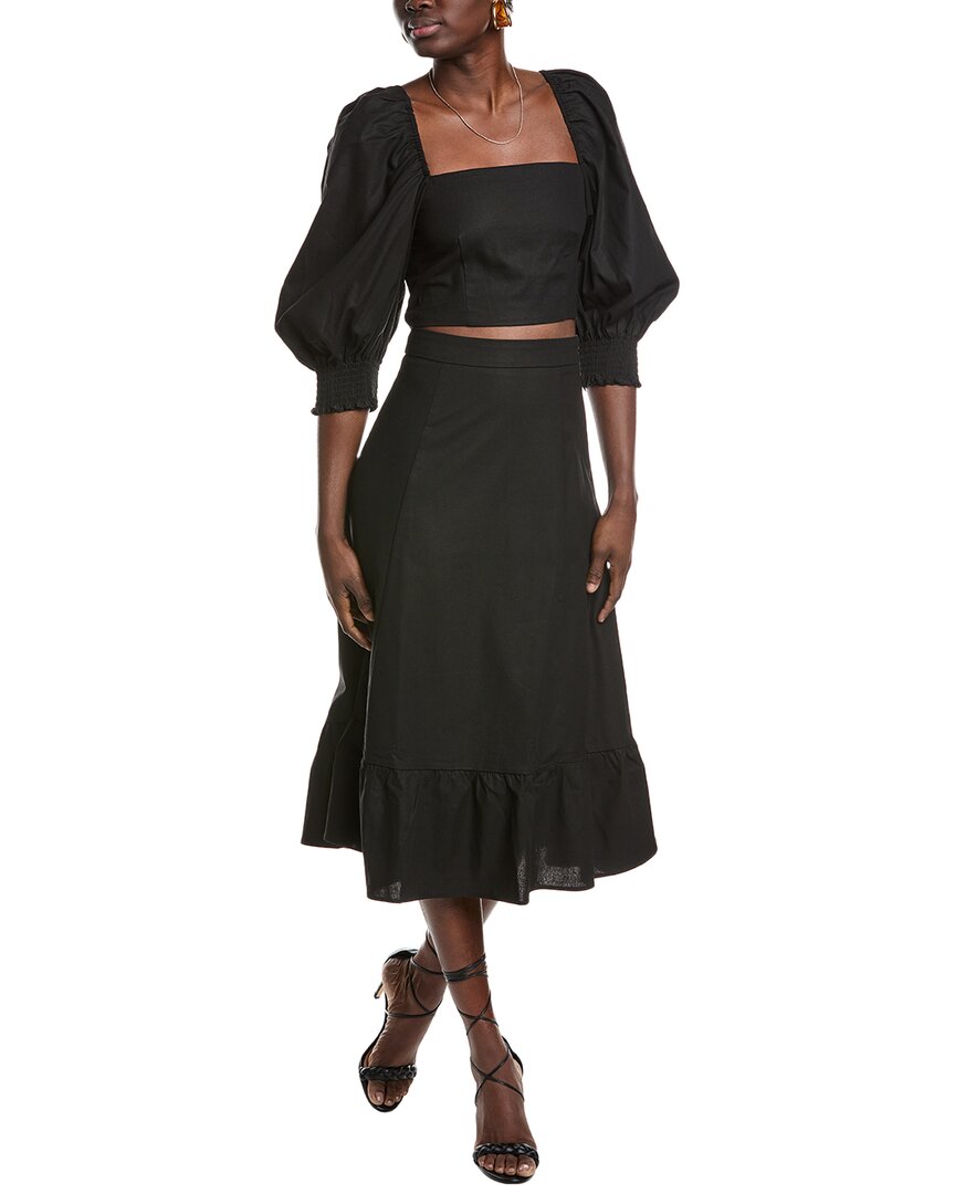 Opt O.p.t 2pc Lilou Linen-blend Top & Skirt Set In Black