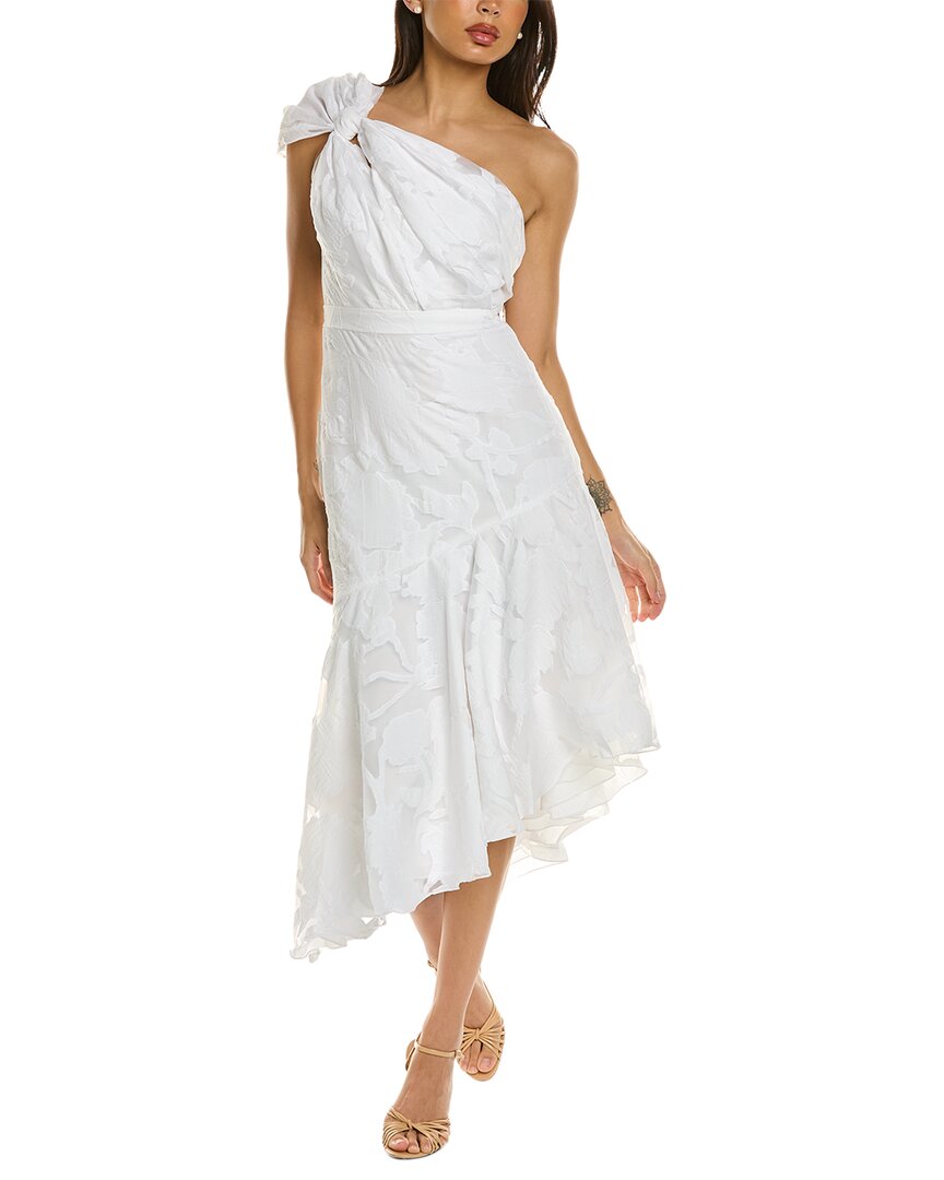 Shop ml Monique Lhuillier One-shoulder Midi Dress In White