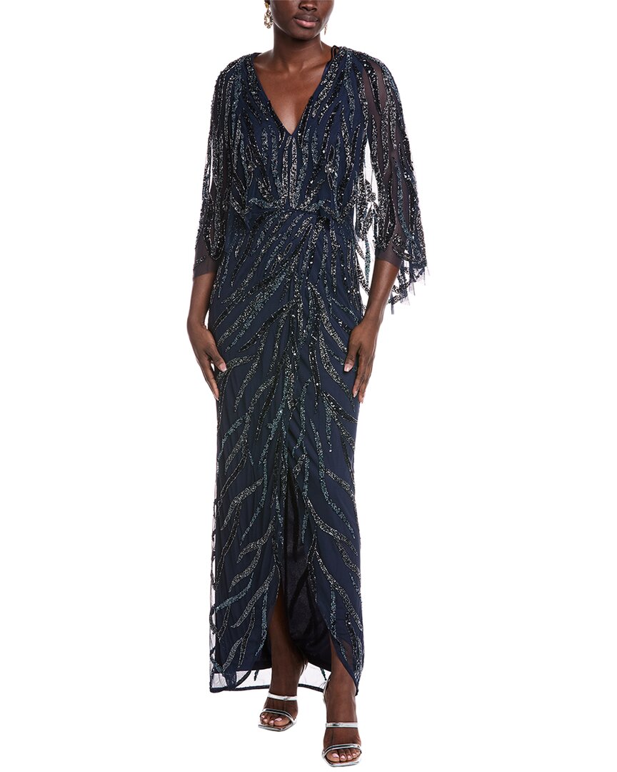 Aidan Mattox Beaded Maxi Dress In Blue