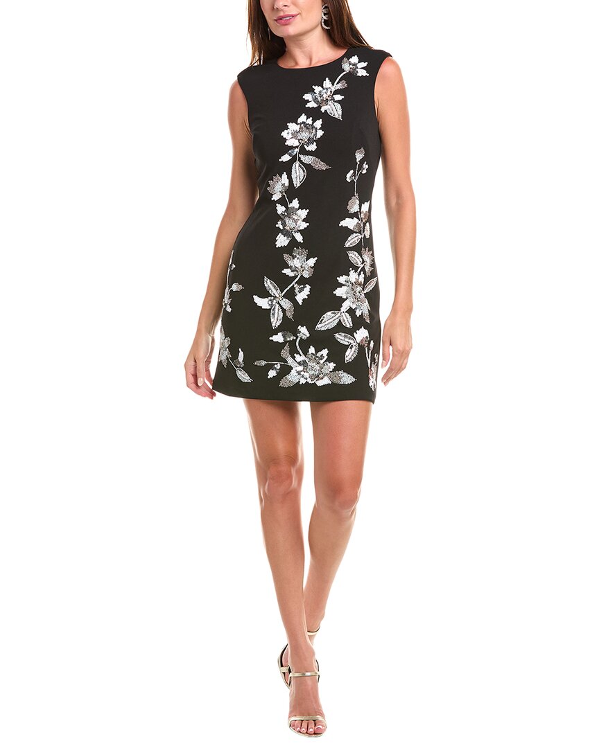 Aidan Mattox Sleeveless Sequin Floral Crepe Mini Dress In Black