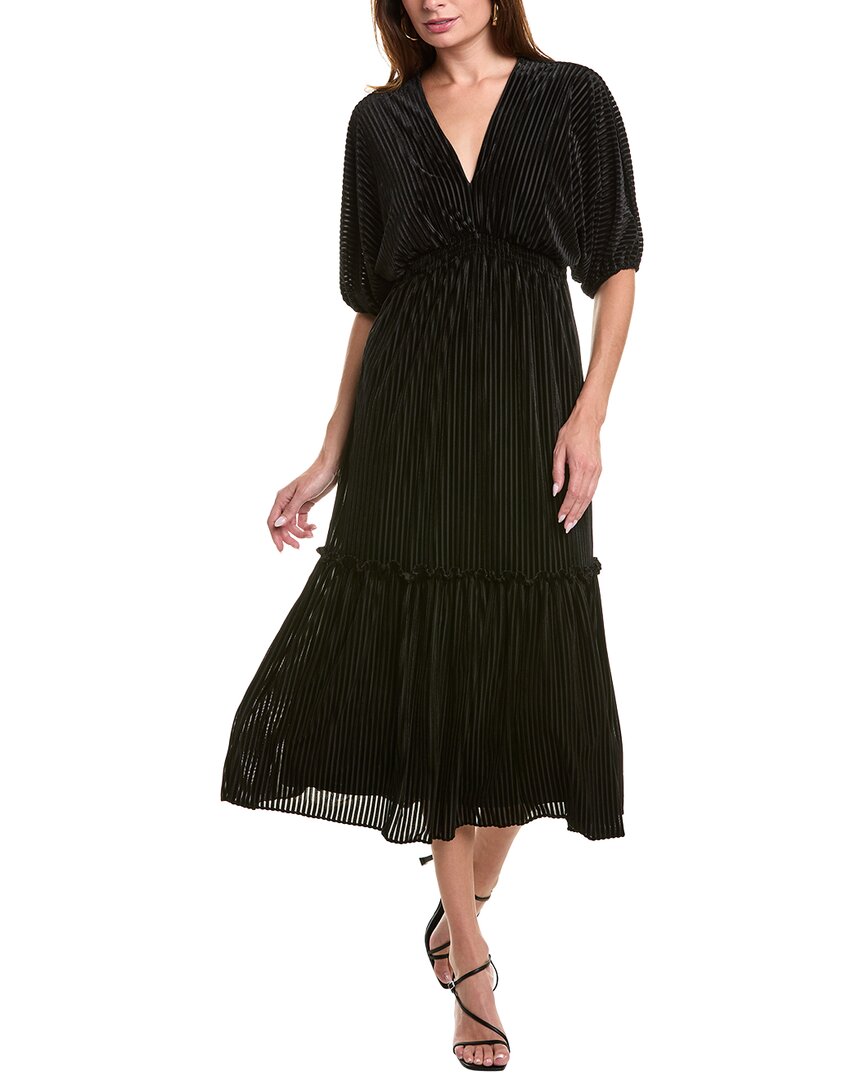 Taylor Velvet Burnout Stripe Midi Dress In Black