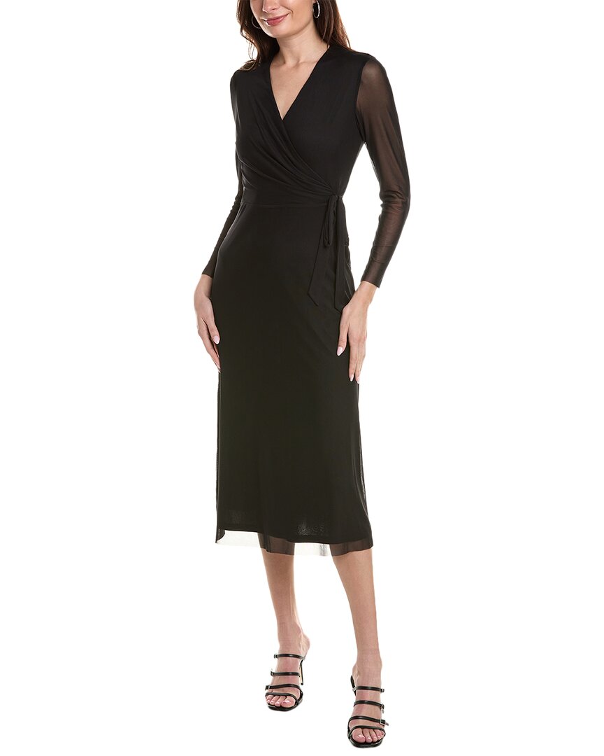 Shop Anne Klein Mesh Midi Wrap Dress In Black