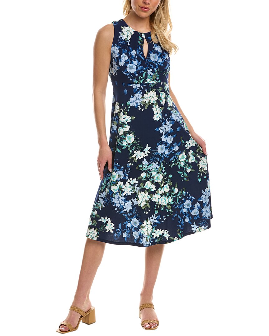 London Times Petite Keyhole Midi Dress In Blue
