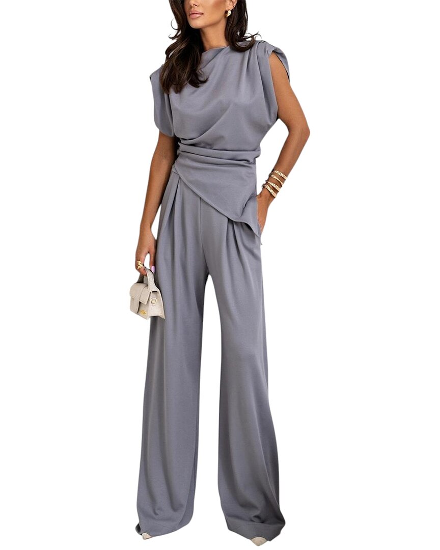 Vera Dolini 2pc Blouse & Pant Set In Gray