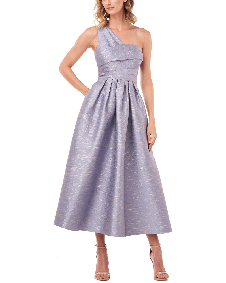 Image of Kay Unger One-Shoulder Victoire Shantung Jacquard Midi Dress