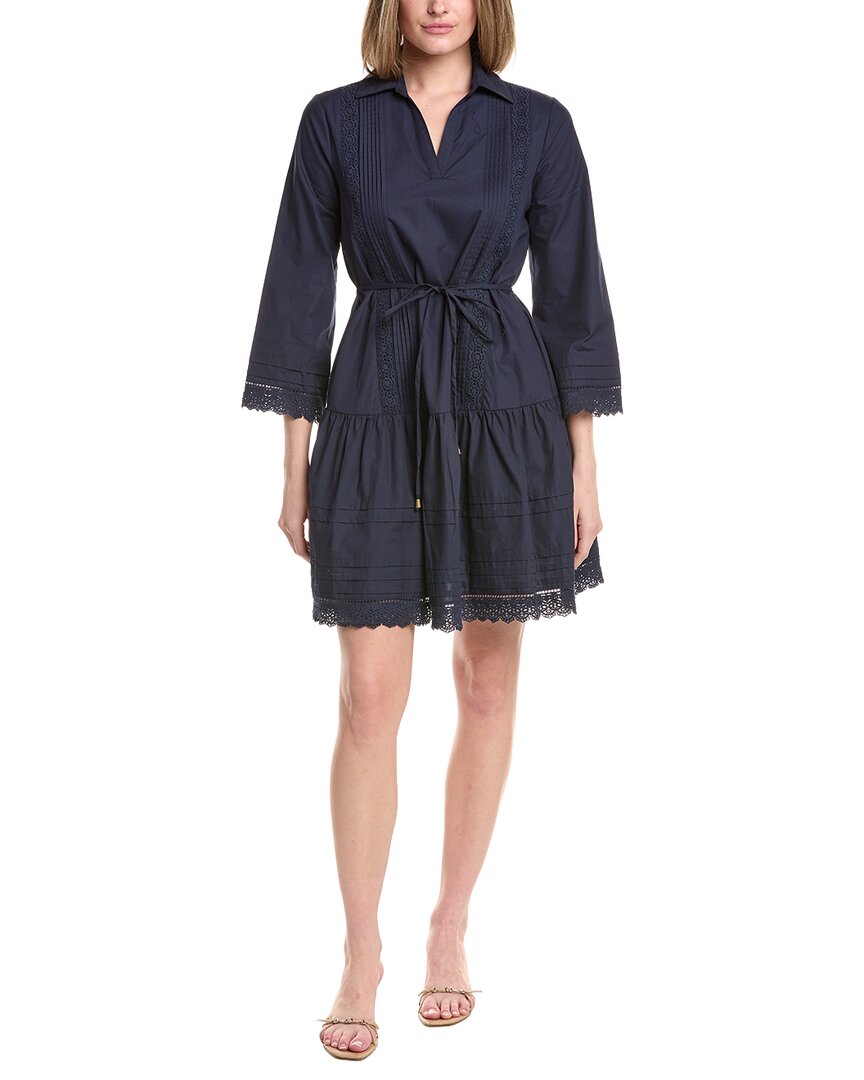 Julia Jordan Poplin 3/4 Sleeve Mini Dress In Blue