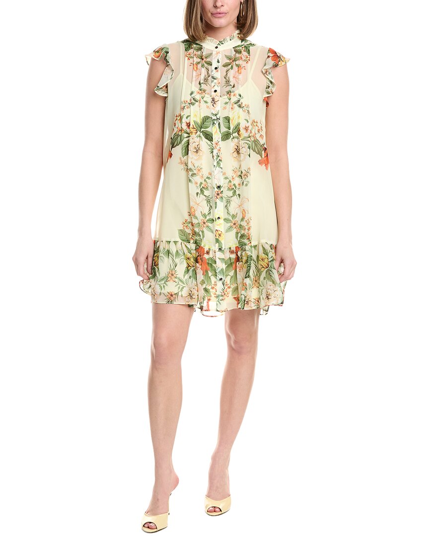 Julia Jordan Printed Chiffon Sleeveless Mini Dress In Yellow