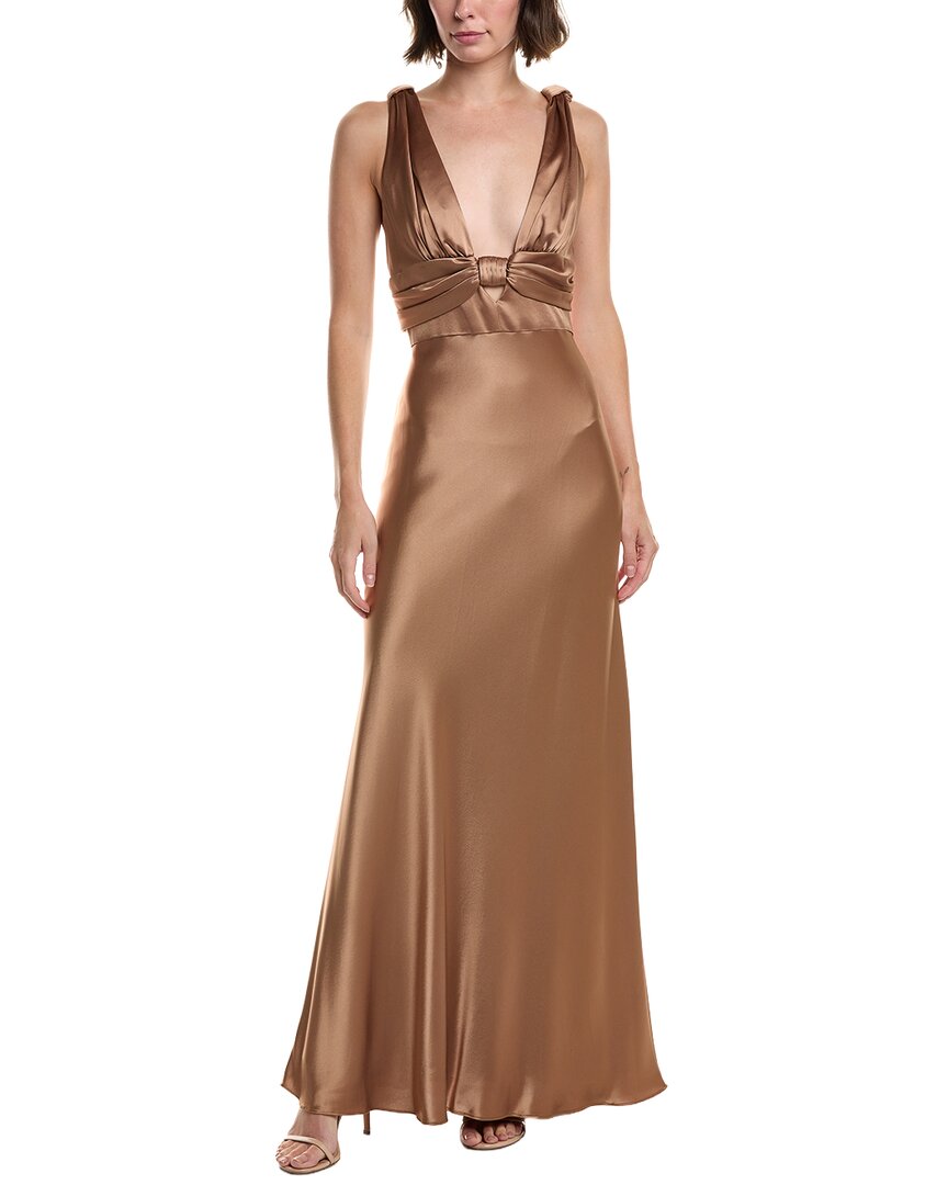 Issue New York Pleated Bow Bodice Gown In Brown