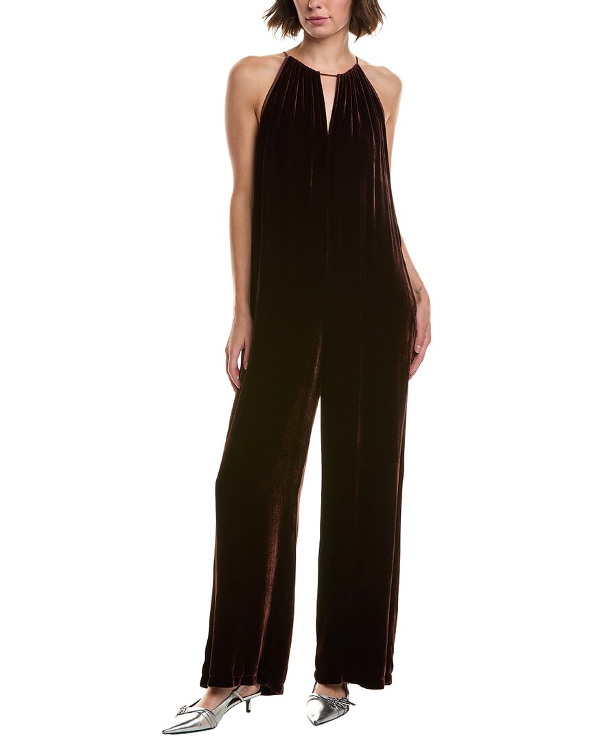 Velvet By Graham & Spencer Cienna Velvet Silk-blend Jumpsuit In Brown