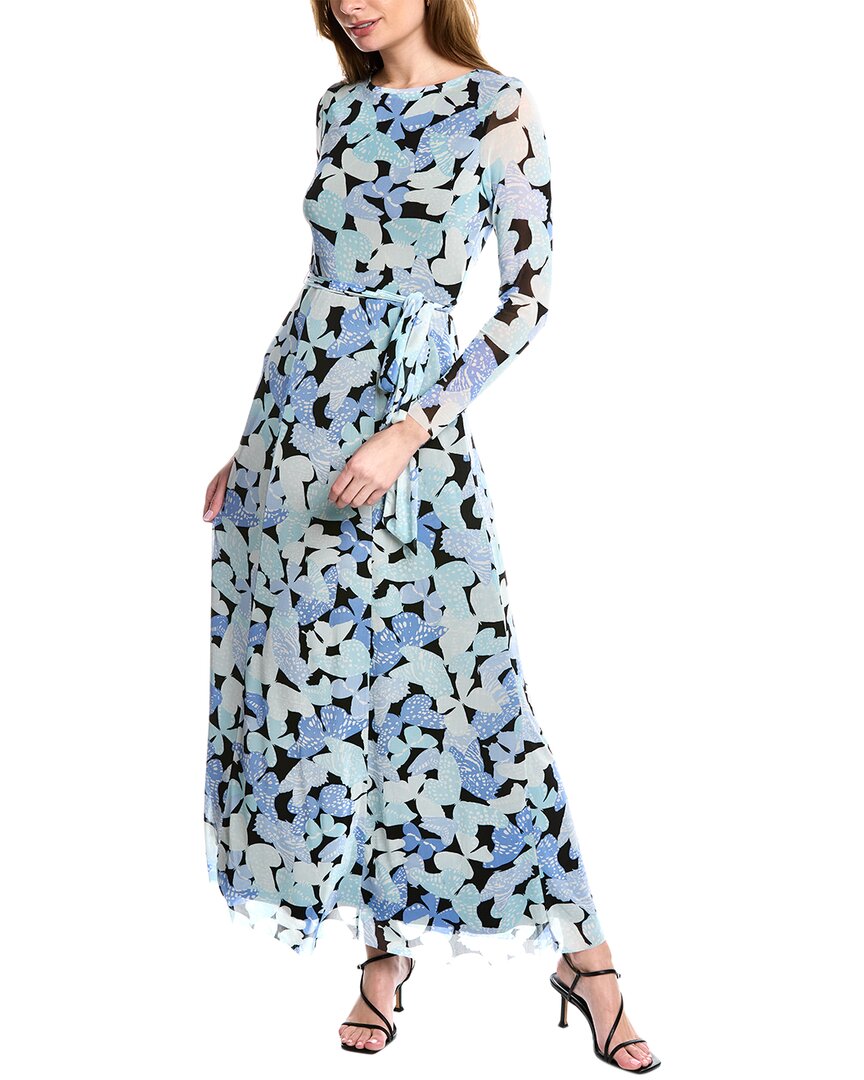 Anne Klein Butterfly Print Long Sleeve Dress In Blue