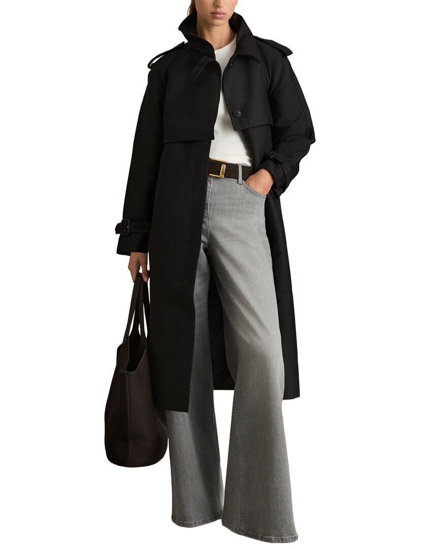 Reiss Black Gabardine Trench Coat With Cotton In Black