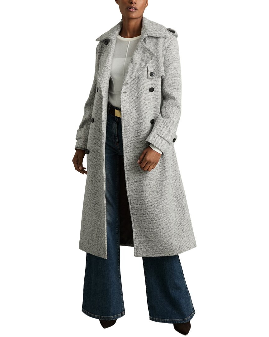 Reiss Alba Check Wool-blend Coat In Gray