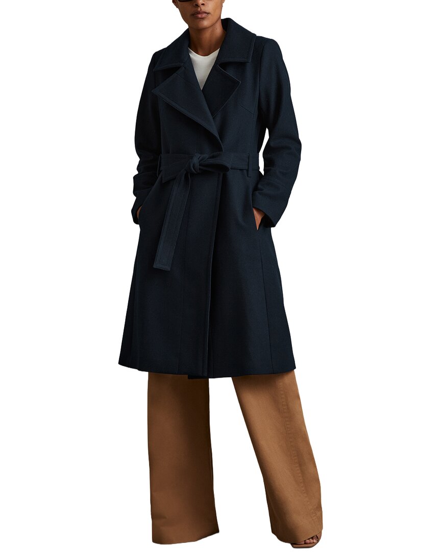 Reiss Rae Mid Length Belted Wool & Cashmere-blend Coat In Blue
