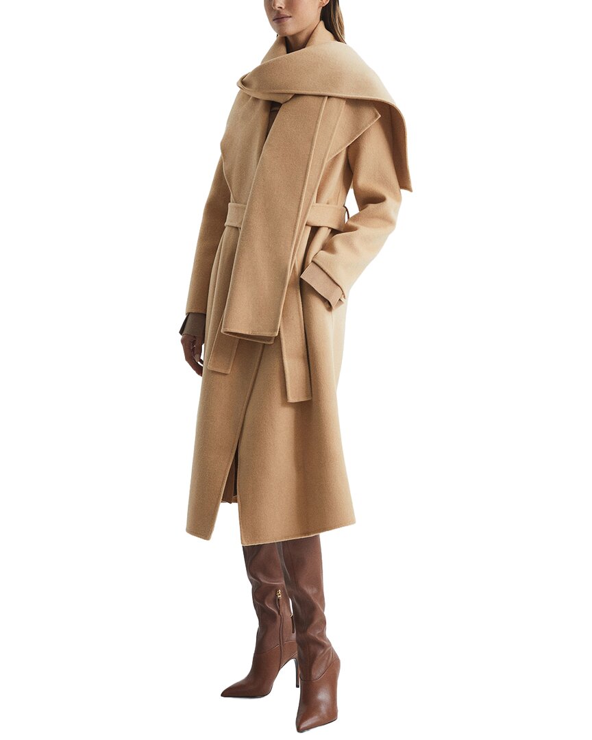 Reiss Valentina Scarf Blindseam Wool-blend Coat In Brown