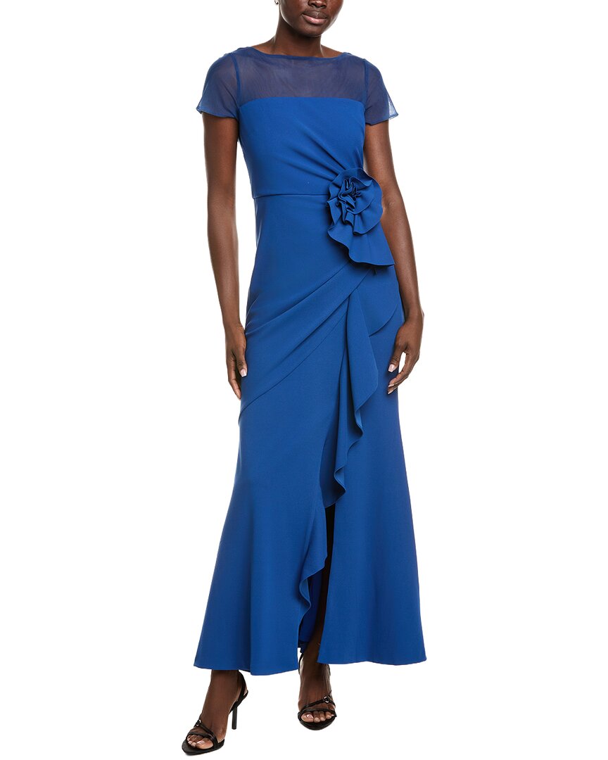 Js Collections Aspen Rosette Mermaid Gown In Blue