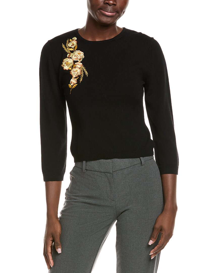 Kay Unger Bethany Embellished Wool Sweater In Black