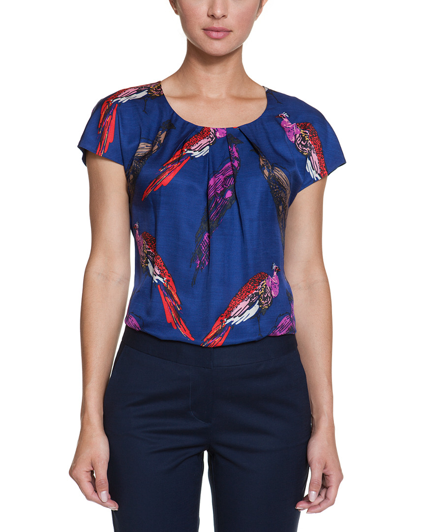 BODEN RAVELLO BLUE PEACOCK PRINT TOP