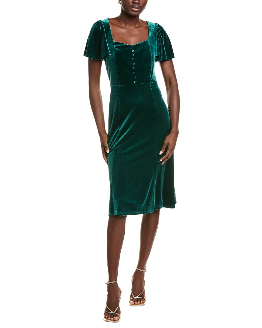 Anne Klein Velvet Midi Dress In Green