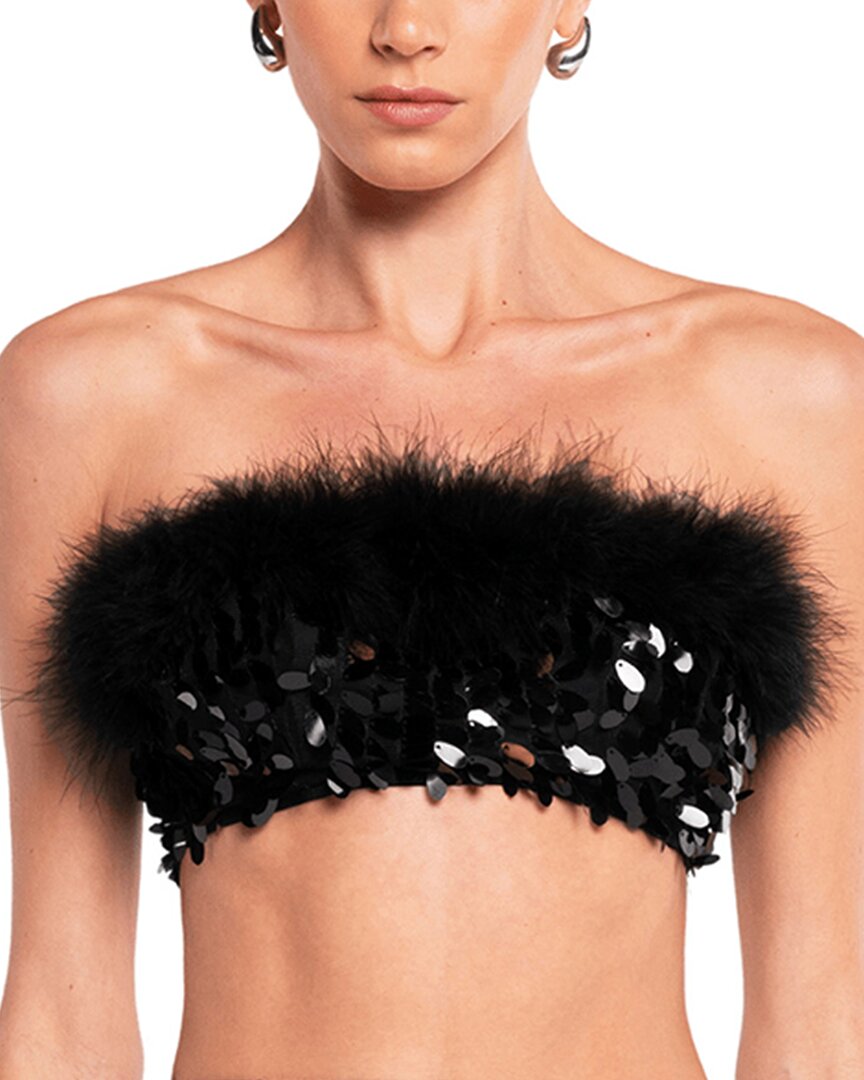 Ow Virgo Sequin Feather Top In Black