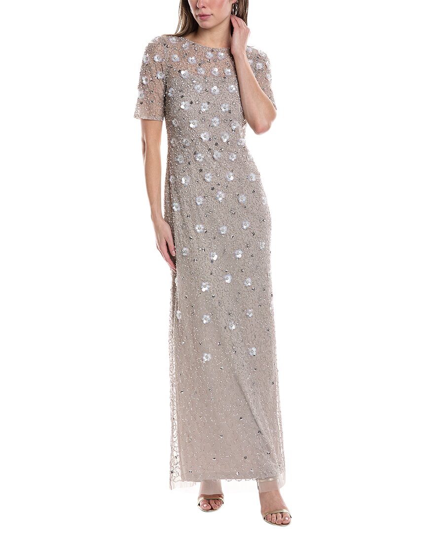 Adrianna Papell Beaded 3d Floral Gown In Neutral