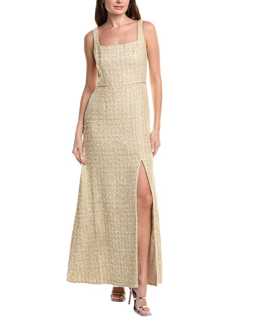 Adrianna Papell Square Neck Boucle Gown In Brown
