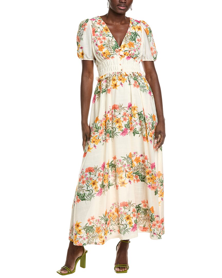 Maison Tara Short Sleeve Midi Dress In White