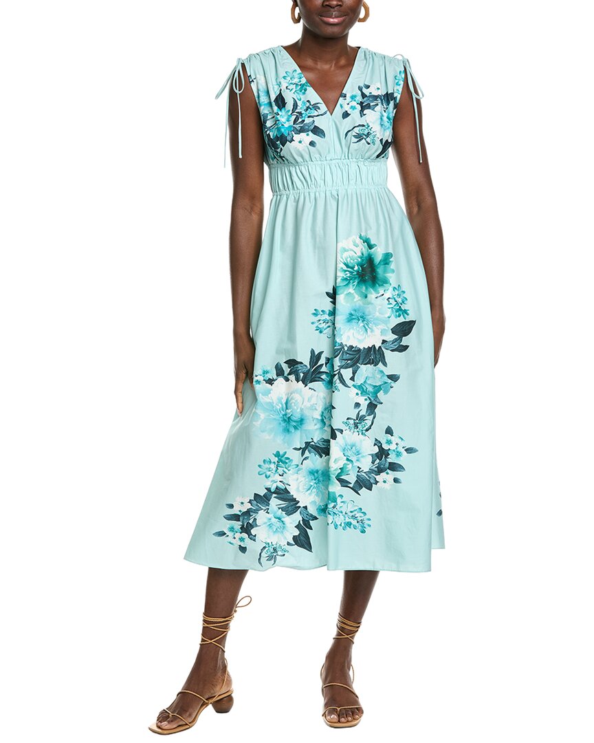Maison Tara Stretch Poplin Midi Dress In Blue
