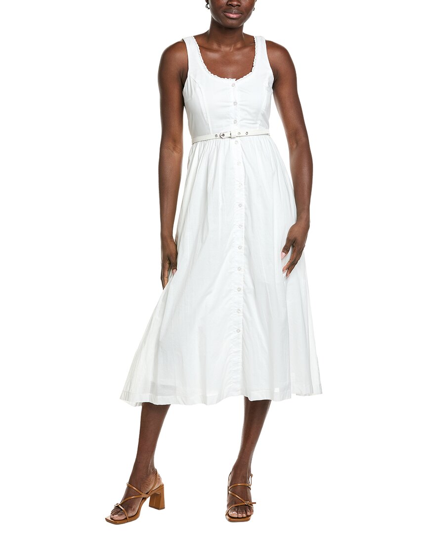 Maison Tara Printed Voile Sleeveless Midi Dress In White