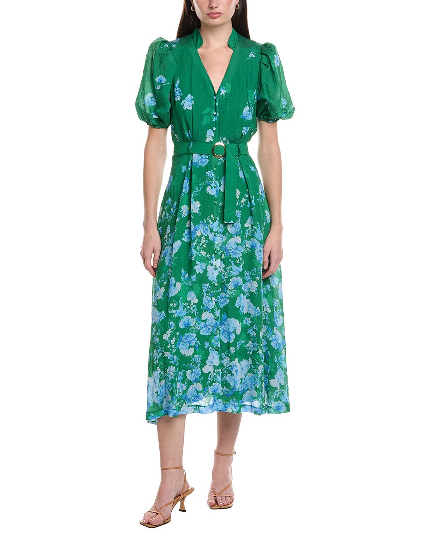 Maison Tara Printed Voile Short Sleeve Midi Dress In Pink
