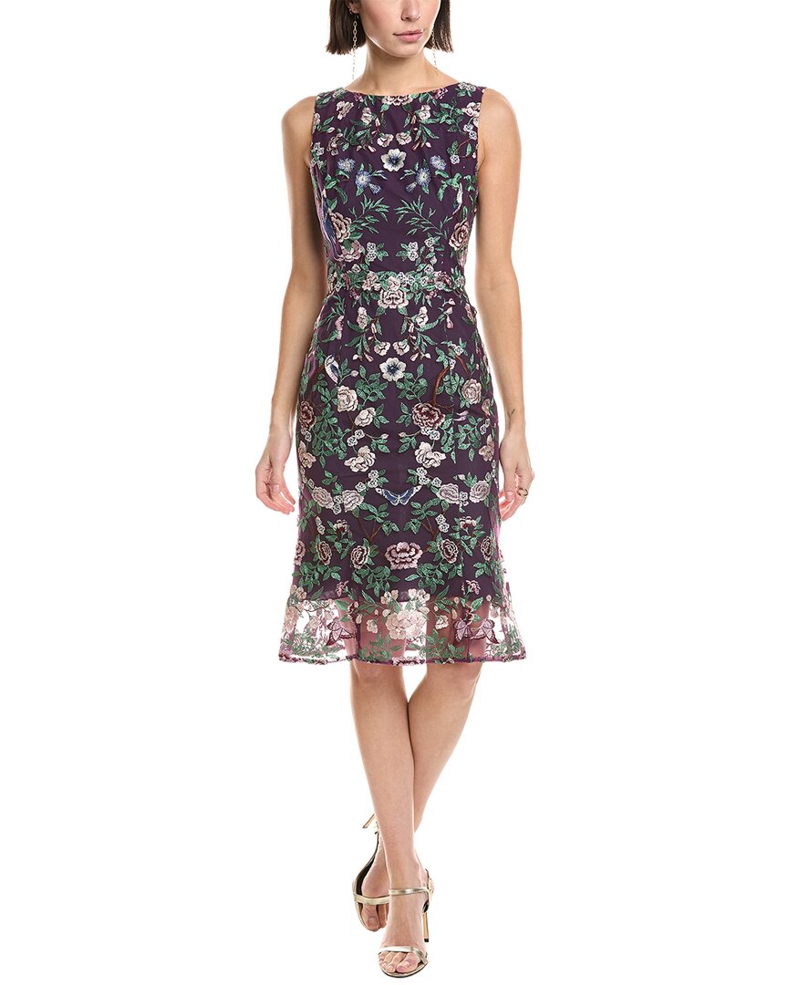 Marchesa Notte Embroidery On Tulle Midi Dress In Multi