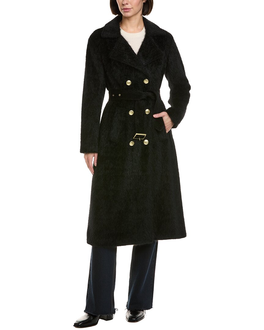 Cynthia Rowley Fuzzy Trench Coat In Black