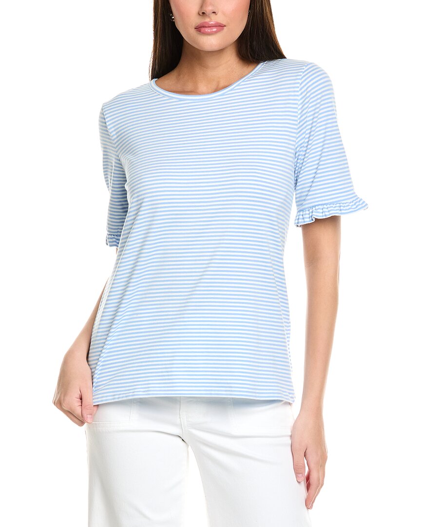 Jones New York Elbow Ruffle Sleeve Top In Blue