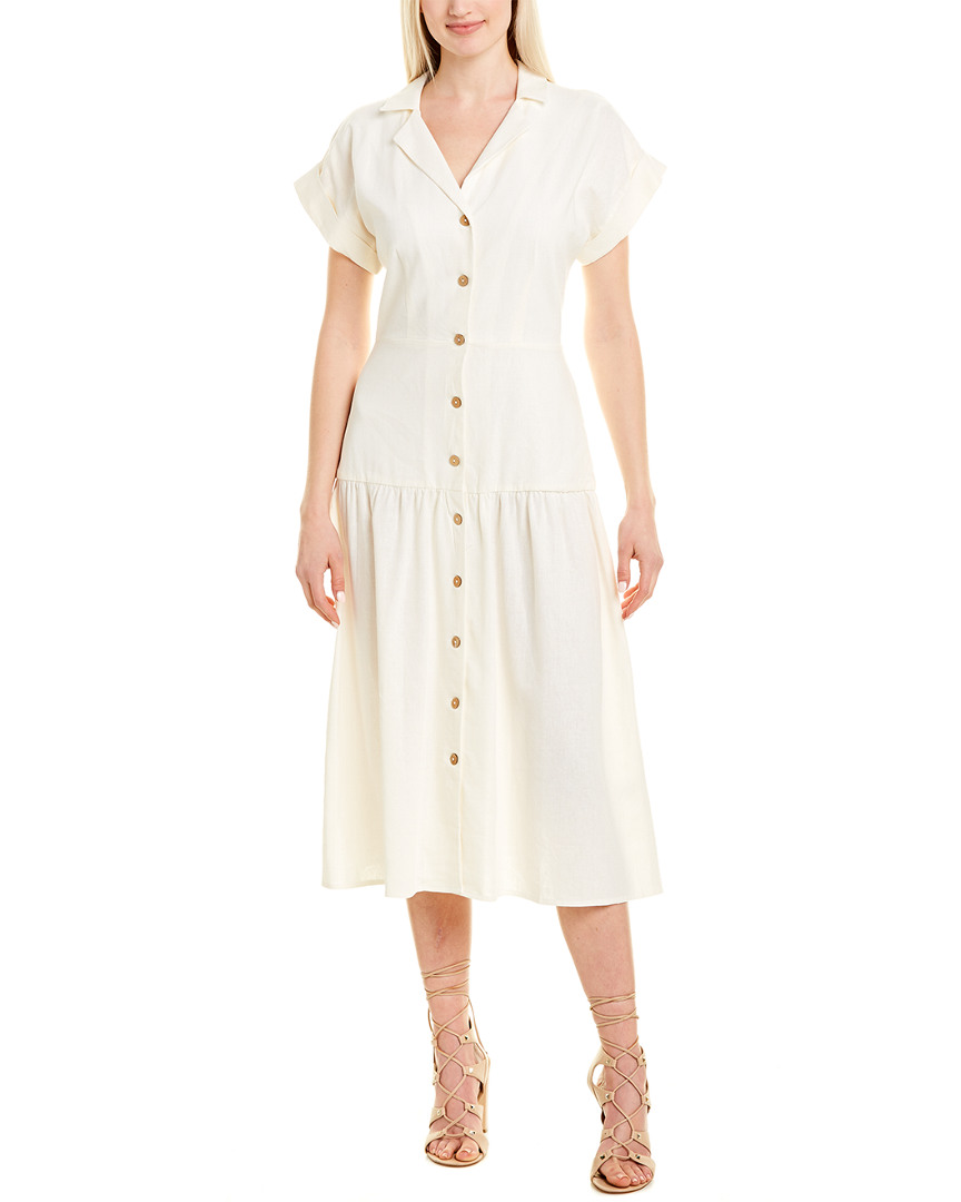Image of London Times Linen-Blend Shirtdress