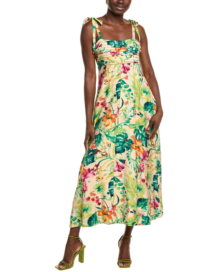 Taylor Pleated Bodice Linen-blend Midi Dress In Green
