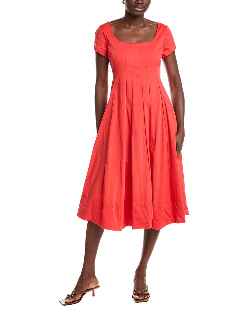 Ellen Tracy Stretch Poplin Cap Sleeve Paneled Dress In Red