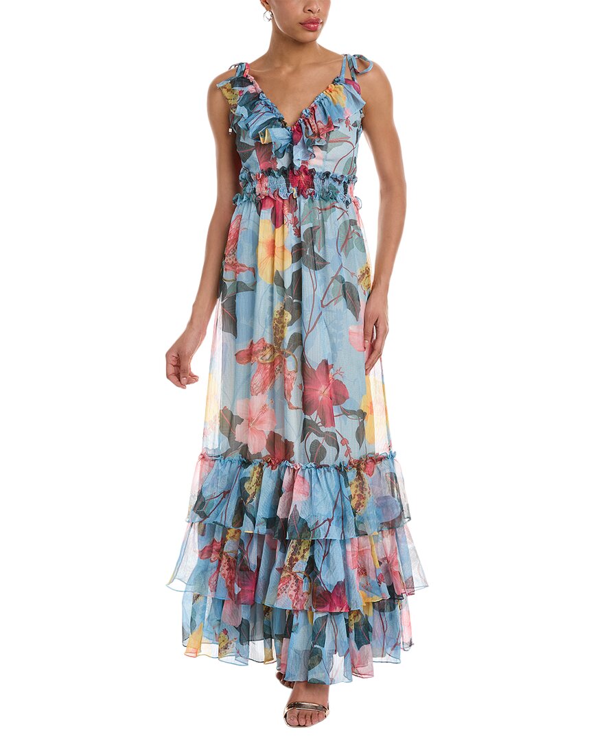 Patbo Hibiscus Ruffle Maxi Dress In Blue | ModeSens